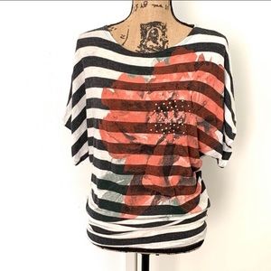 Forever 21 Floral and Stripes Dolman Top